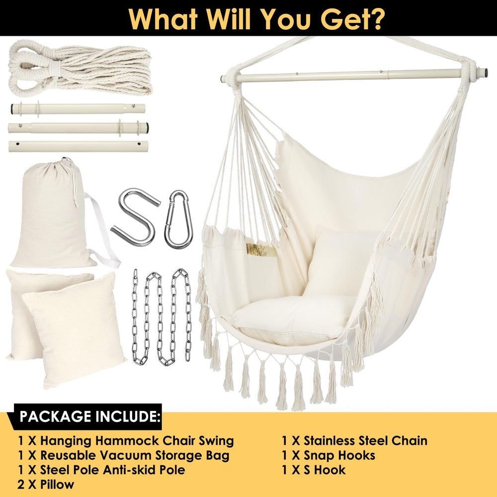 Y-STOP Hammock Chair beige in a garden setting