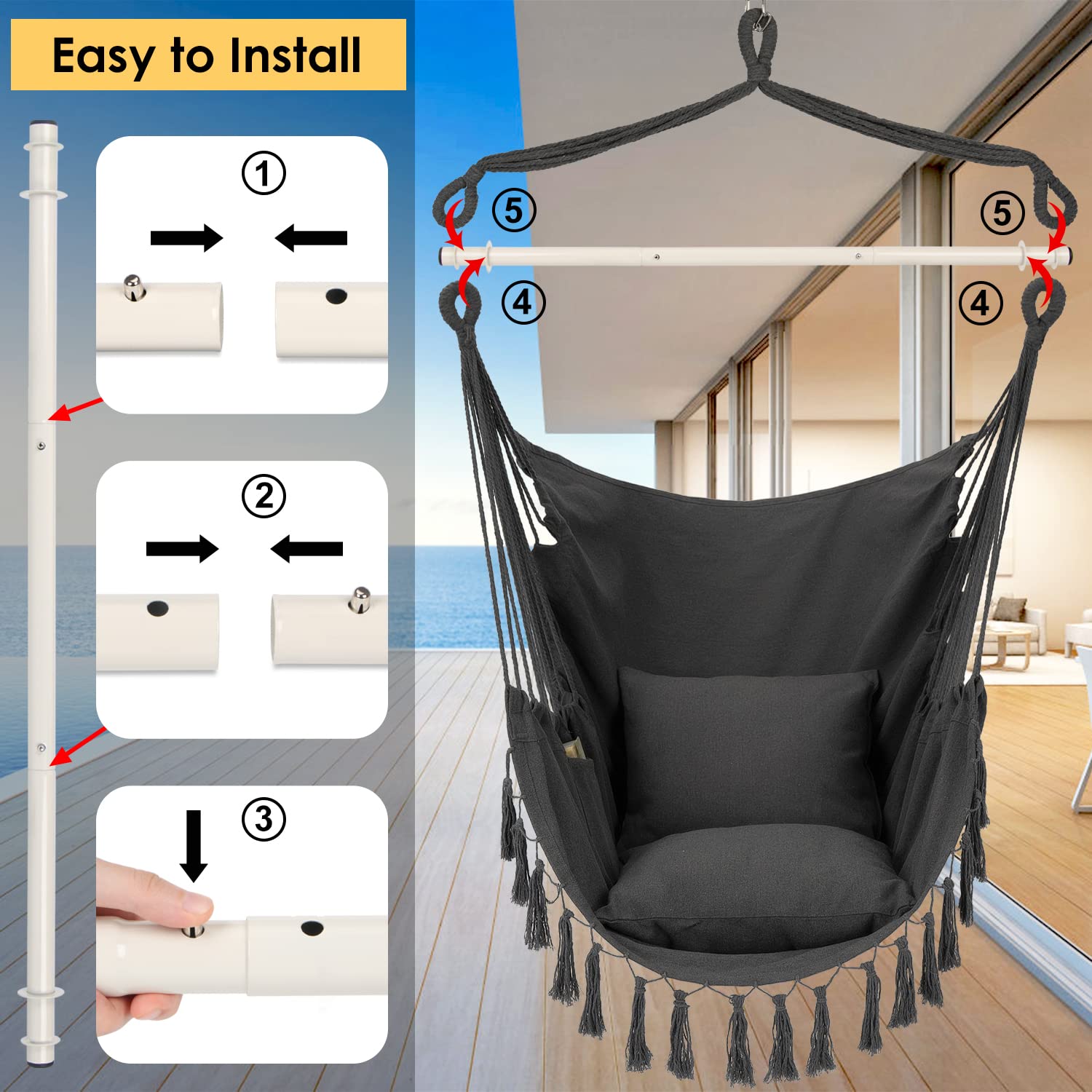 Y- STOP Hammock Chair with cushions and side pocket