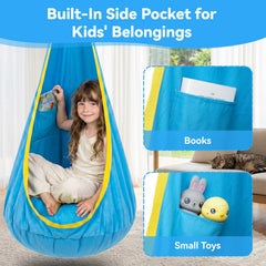 Y-STOP Kids Pod Swing Seat hanging in a children's room