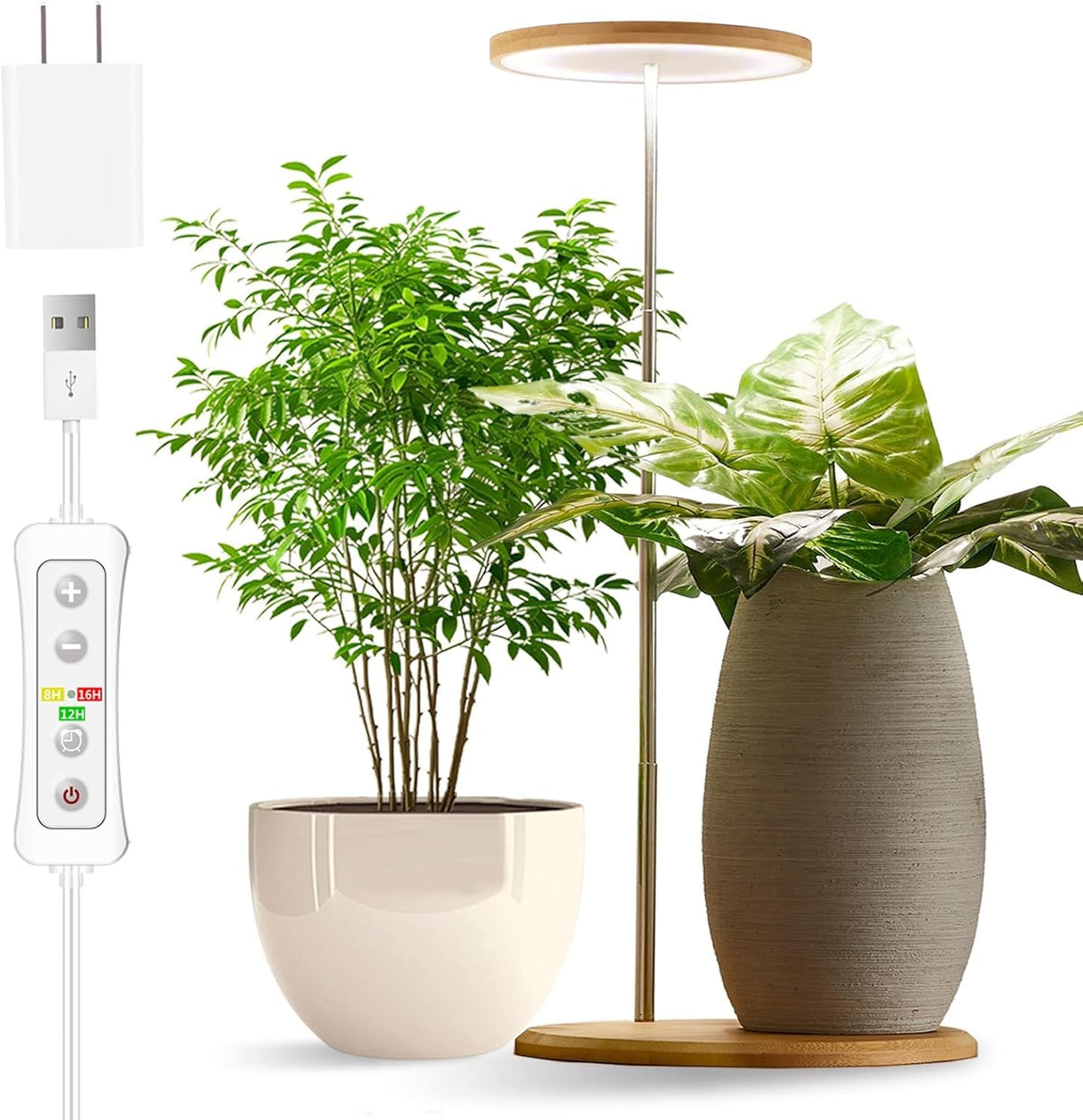 yadoker Bamboo Mini LED Grow Light front view with bulb