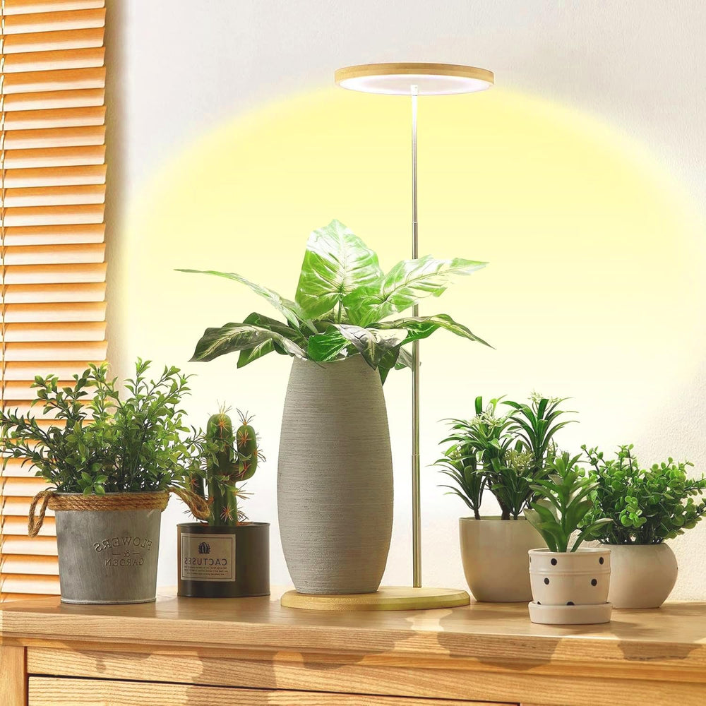 yadoker Bamboo Mini LED Grow Light in use with indoor plants