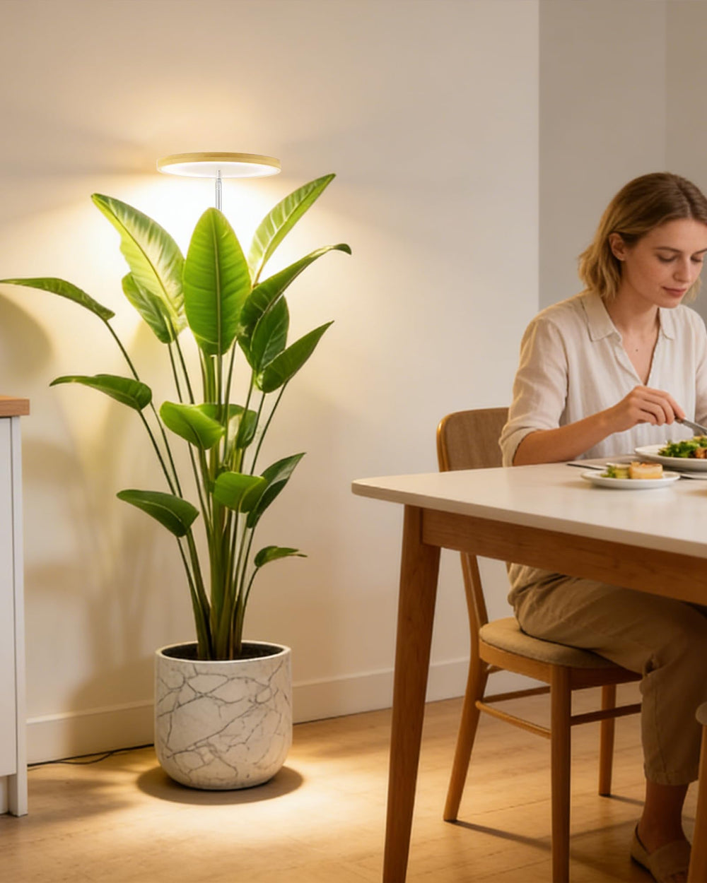yadoker grow light bulb with bamboo base close-up