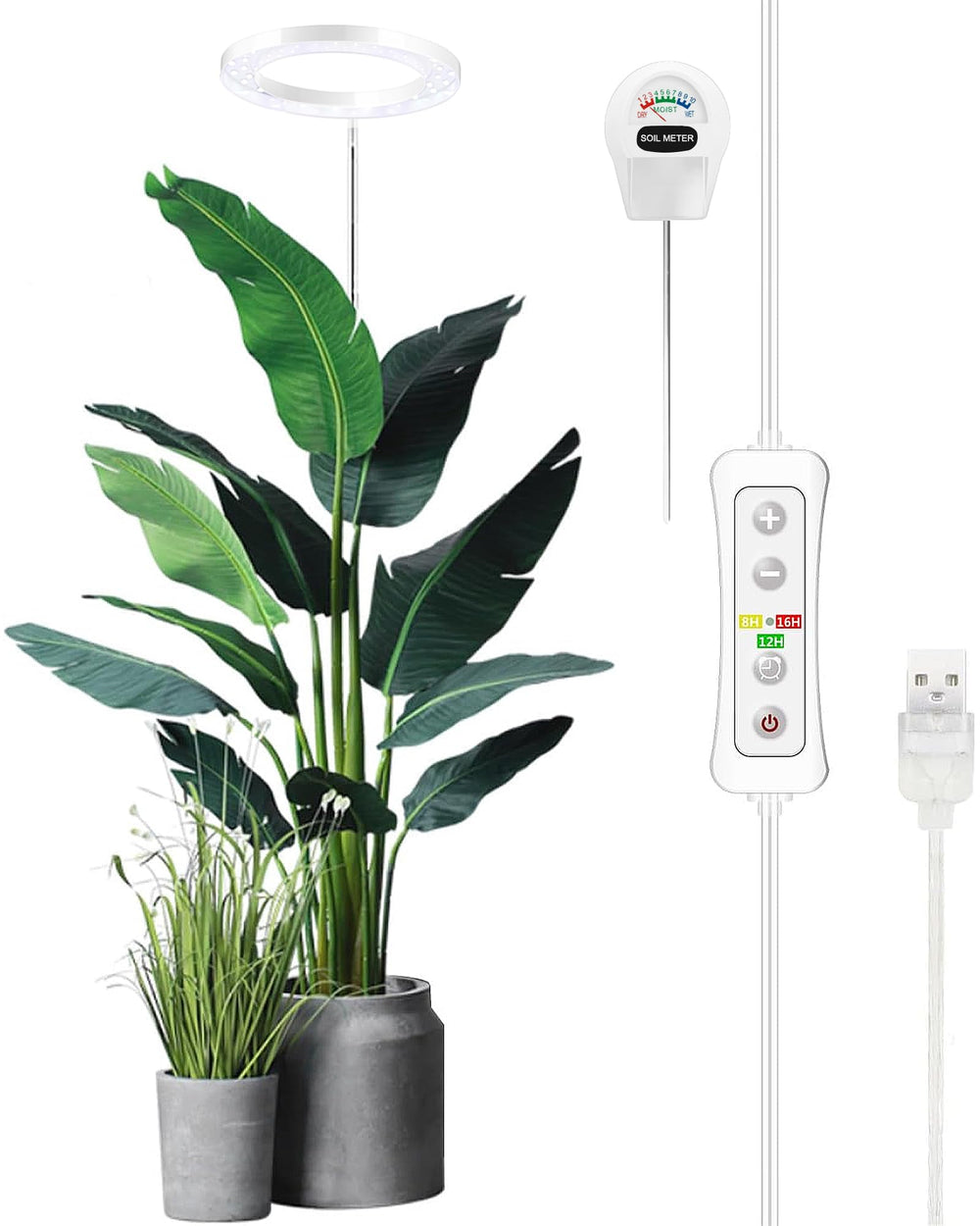 yadoker LED Growing Light front view with adjustable pole