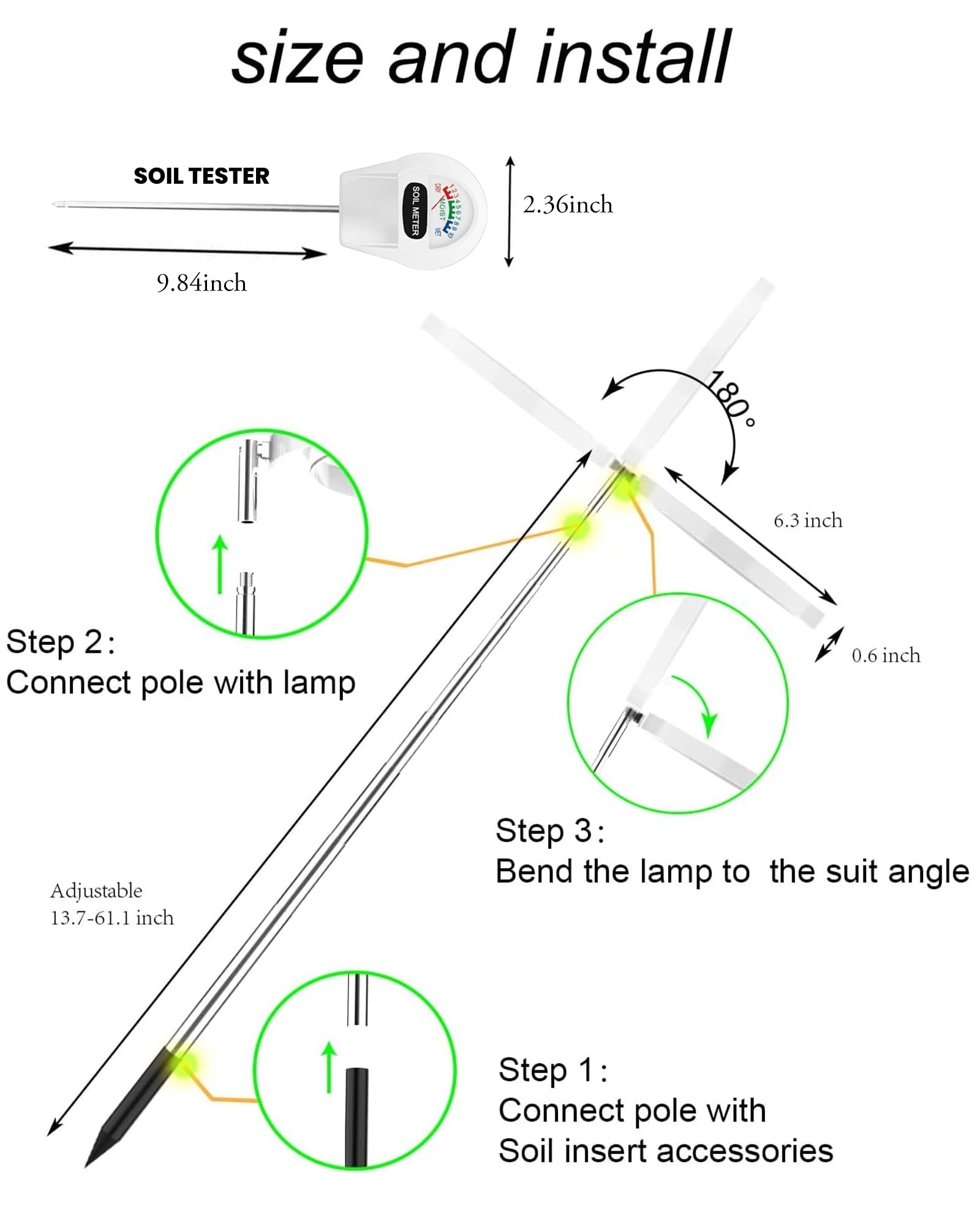 yadoker LED Growing Light long cord and on/off switch