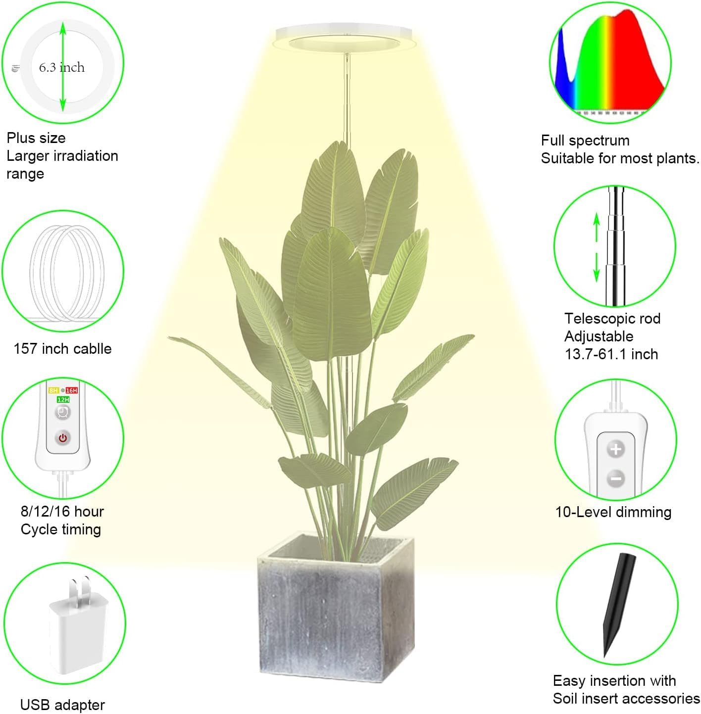 yadoker LED Growing Light on a large indoor plant setup