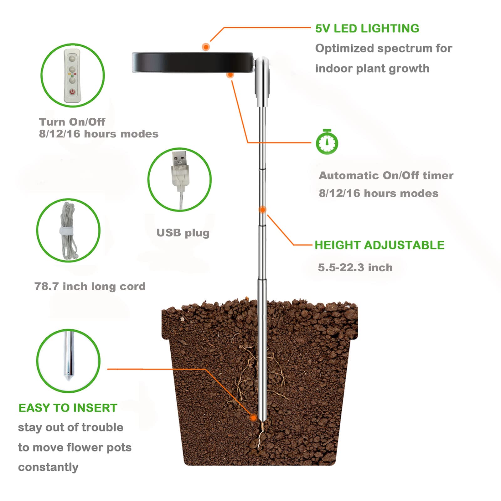 yadoker Plant Grow Light showing automatic timer features