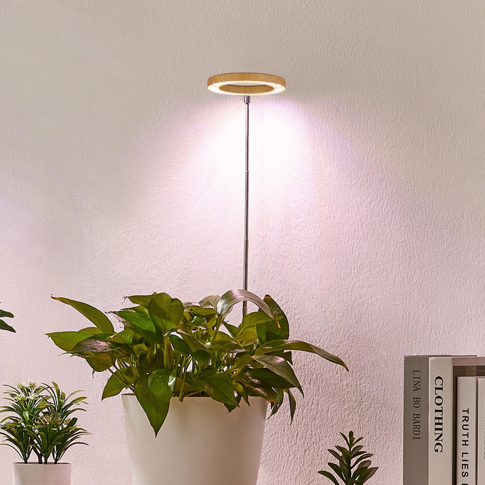 yadoker Plant Grow Light with wood grain finish front view