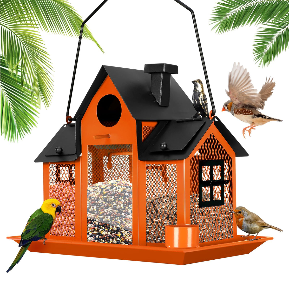 YADOOLIFE Solar Bird Feeder House in orange color front view