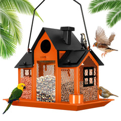 YADOOLIFE Solar Bird Feeder House in orange color front view