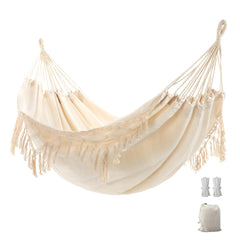 YAERSI Double Boho Macrame Hammock front view with tassels