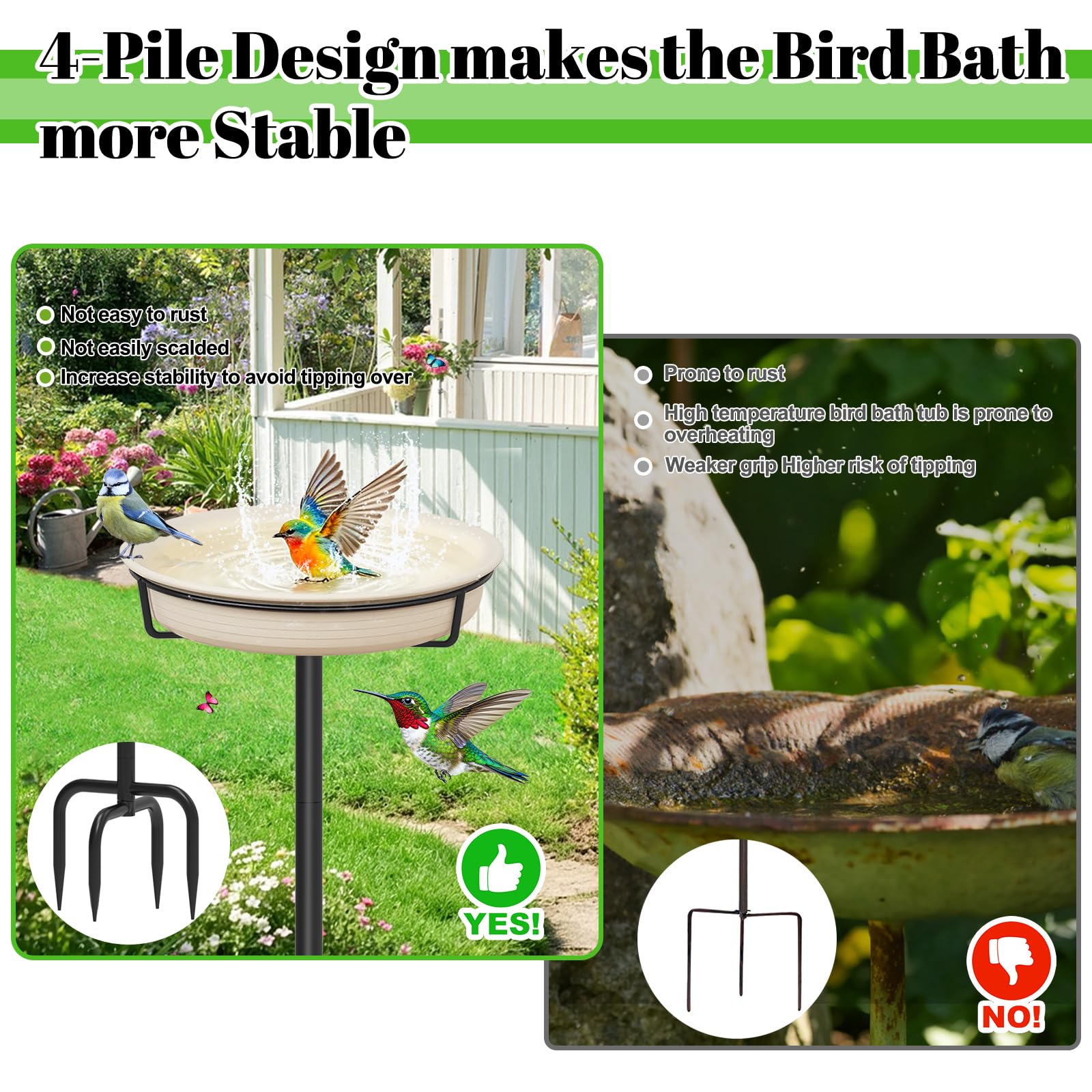 YALINKA Bird Bath with metal stand in garden