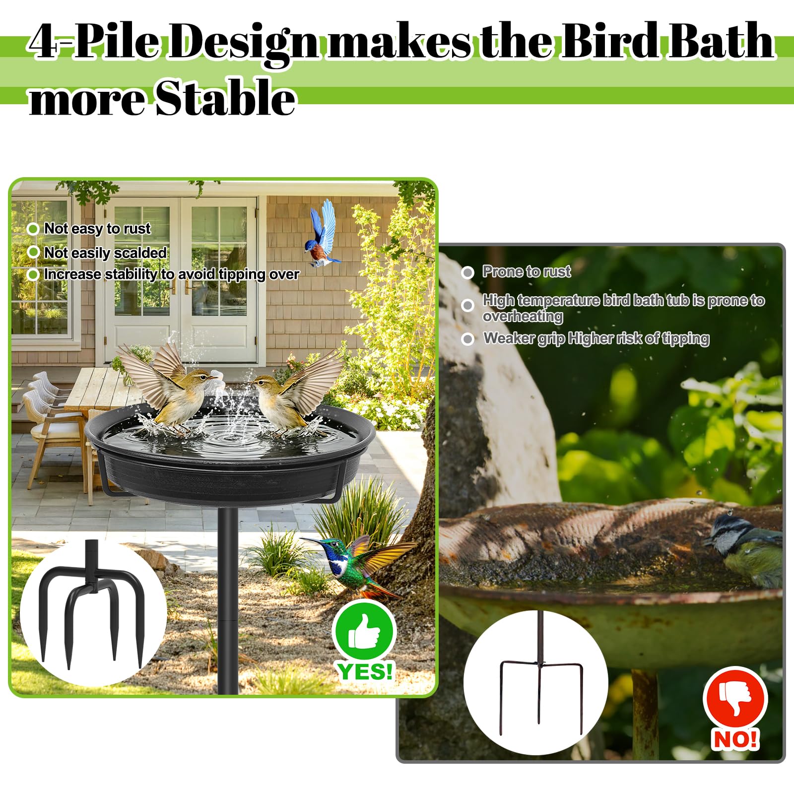 YALINKA birdbath in outdoor setting with birds