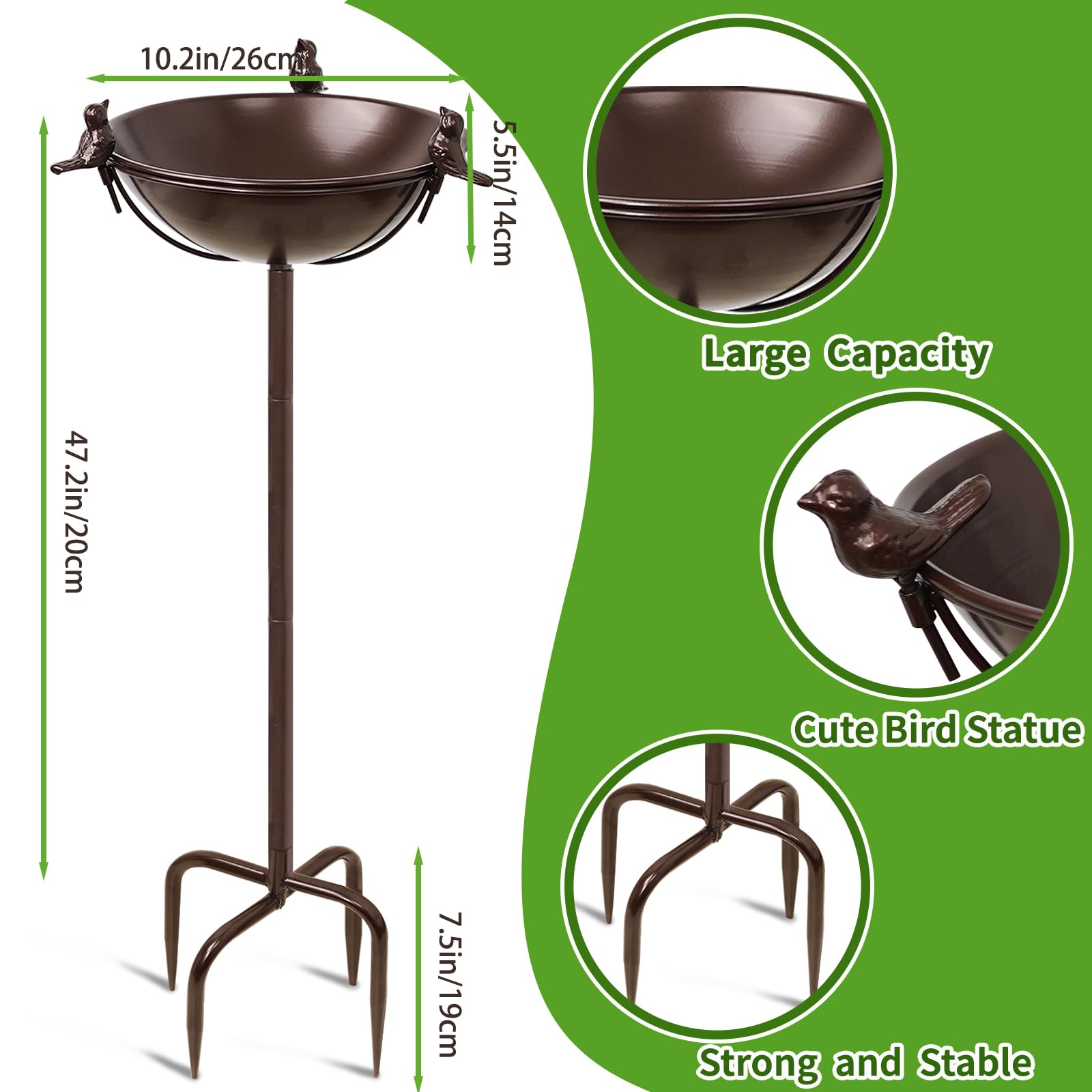YALINKA birdbath with three bird statues, side view