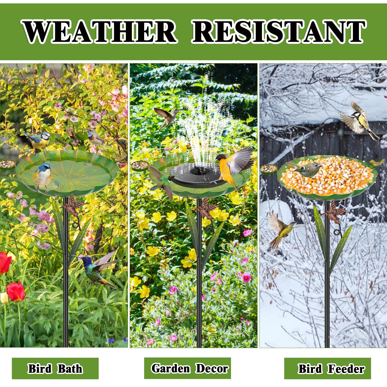 YALINKA Metal Bird Bath with birds drinking water