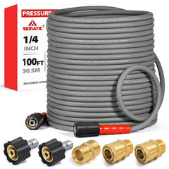 YAMATIC 100FT Flexible Pressure Washer Hose gray model front view