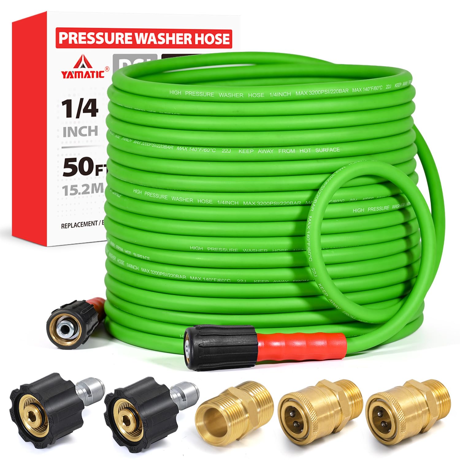 YAMATIC 50FT Flexible Pressure Washer Hose with M22-14mm Connector
