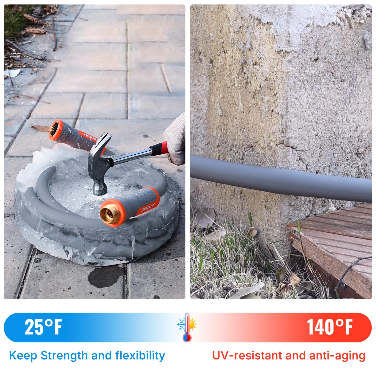 YAMATIC 50ft hose showing kink-free flexibility under pressure