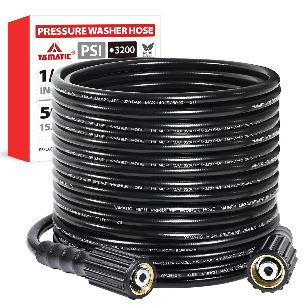 YAMATIC 50FT Pressure Washer Hose with M22-14mm fittings front view