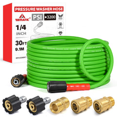 YAMATIC Flexible Pressure Washer Hose 30FT green model side view
