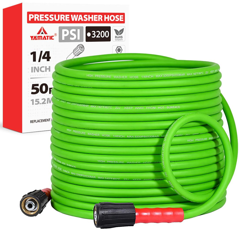 YAMATIC Flexible Pressure Washer Hose 50 FT green model front view