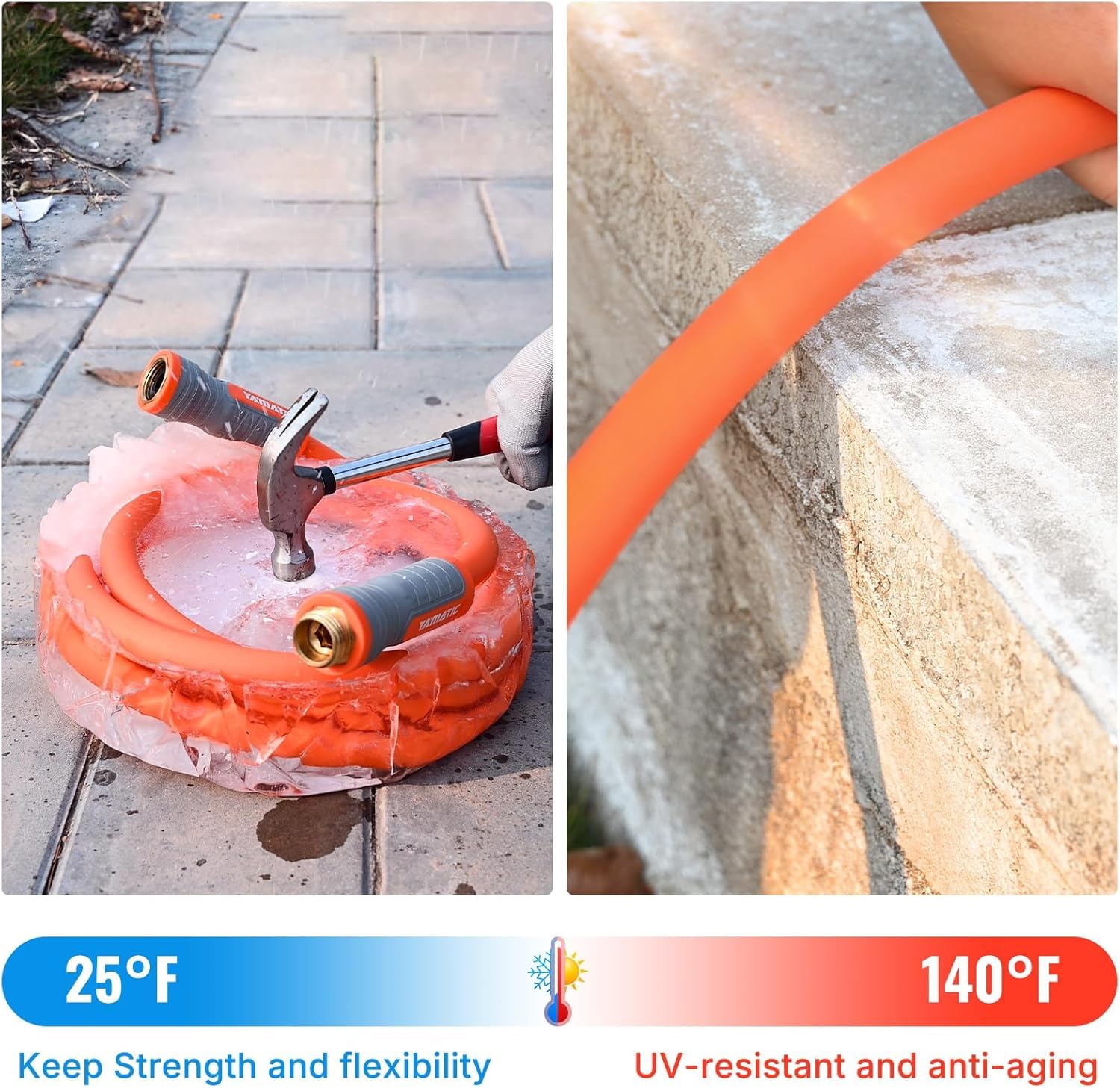 YAMATIC garden hose in a garden setting watering plants