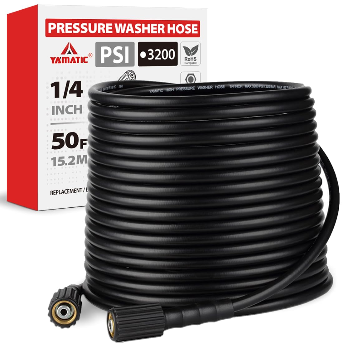 YAMATIC Pressure Washer Hose 50FT black model front view