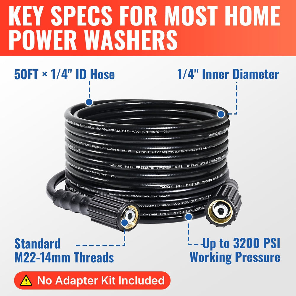 YAMATIC Pressure Washer Hose 50FT coiled with no kinks