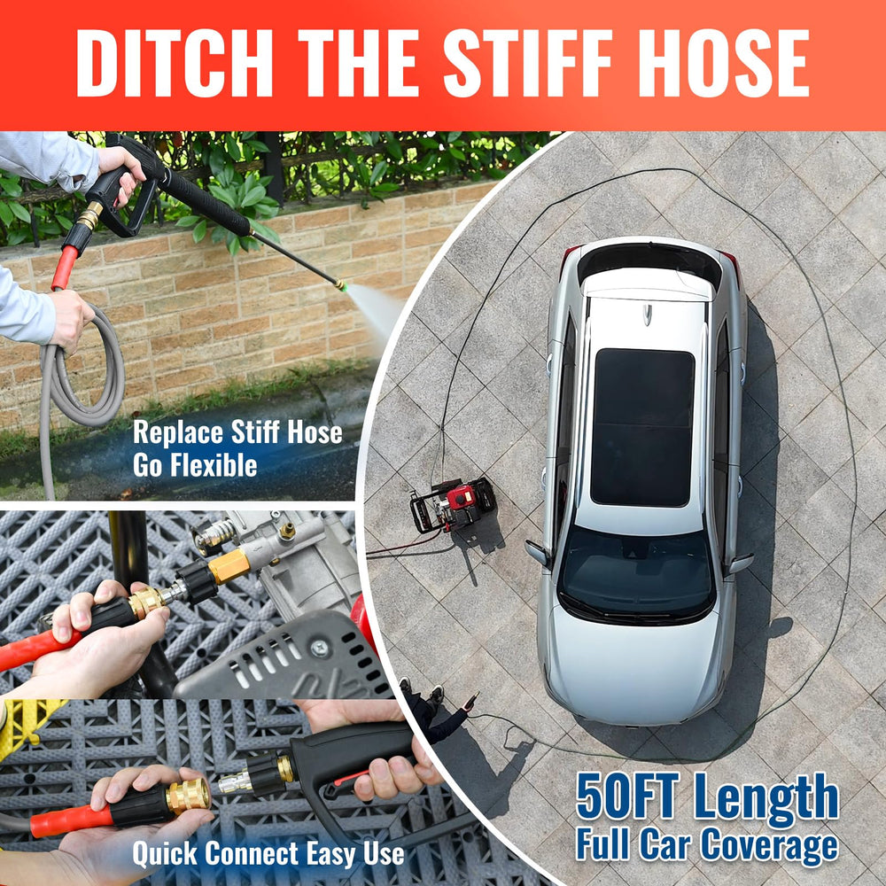YAMATIC pressure washer hose coiled flat for easy storage