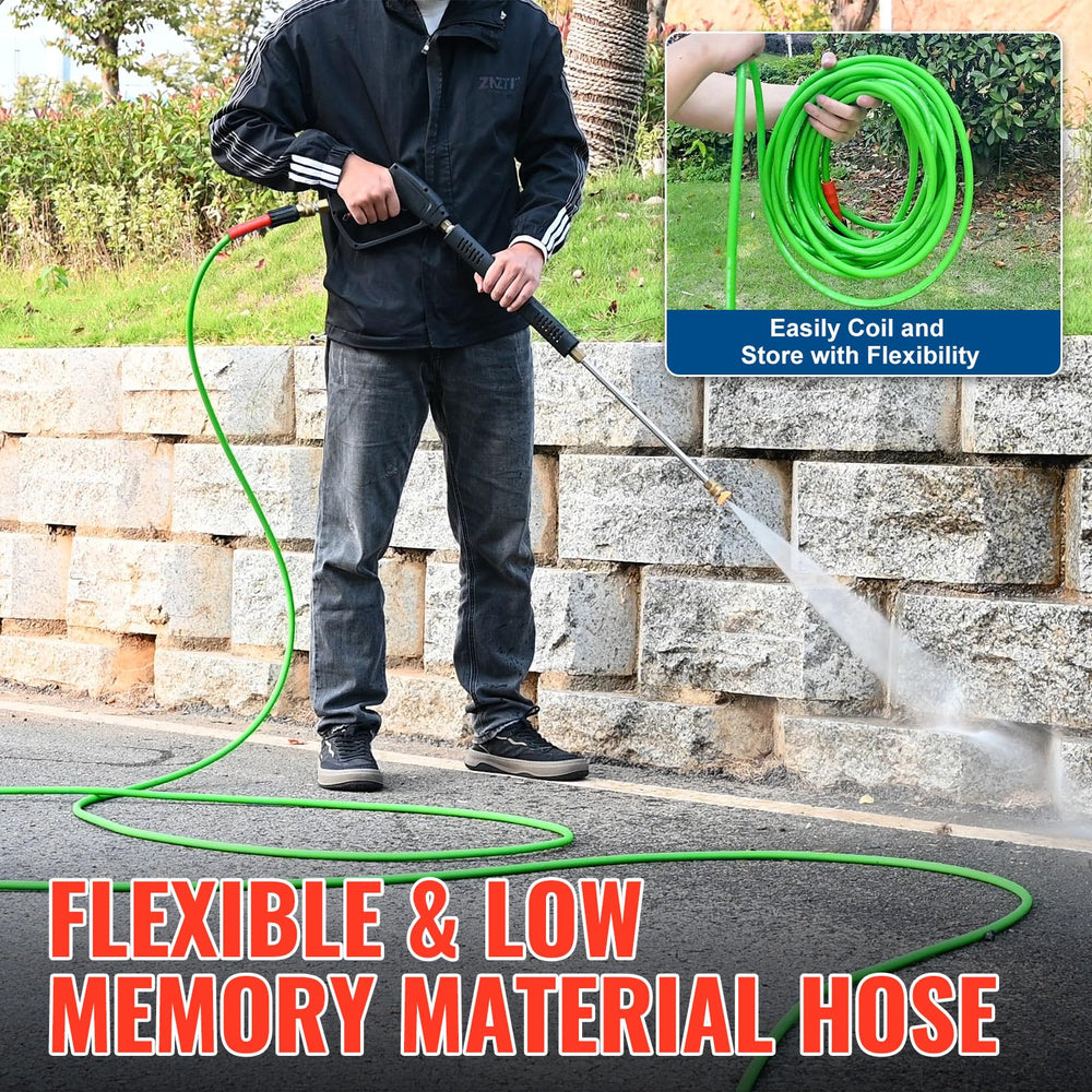 YAMATIC pressure washer hose coiled for storage