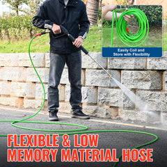 YAMATIC pressure washer hose coiled for storage