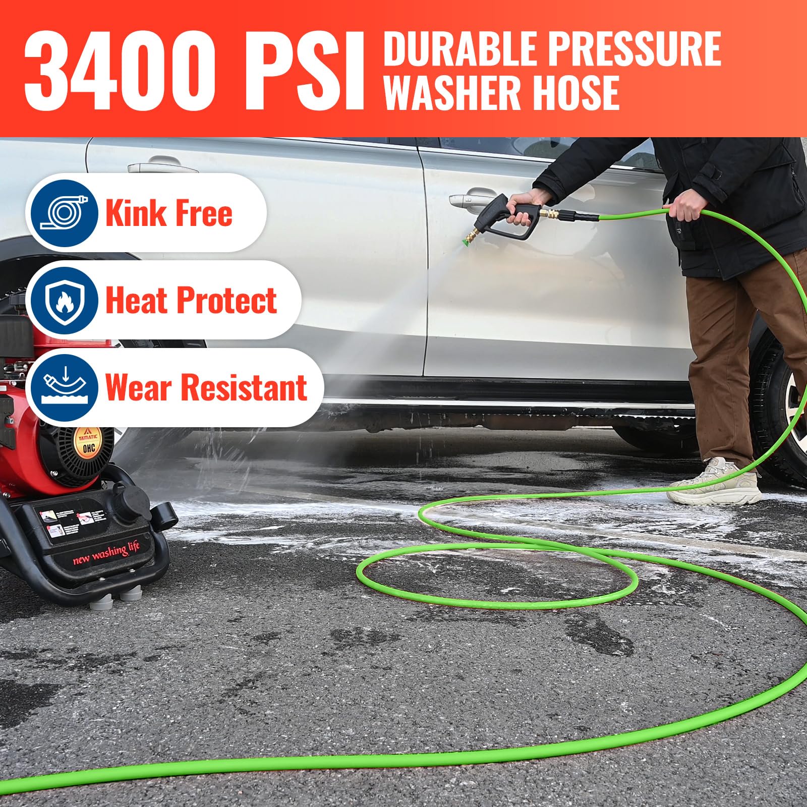 YAMATIC pressure washer hose with product specifications