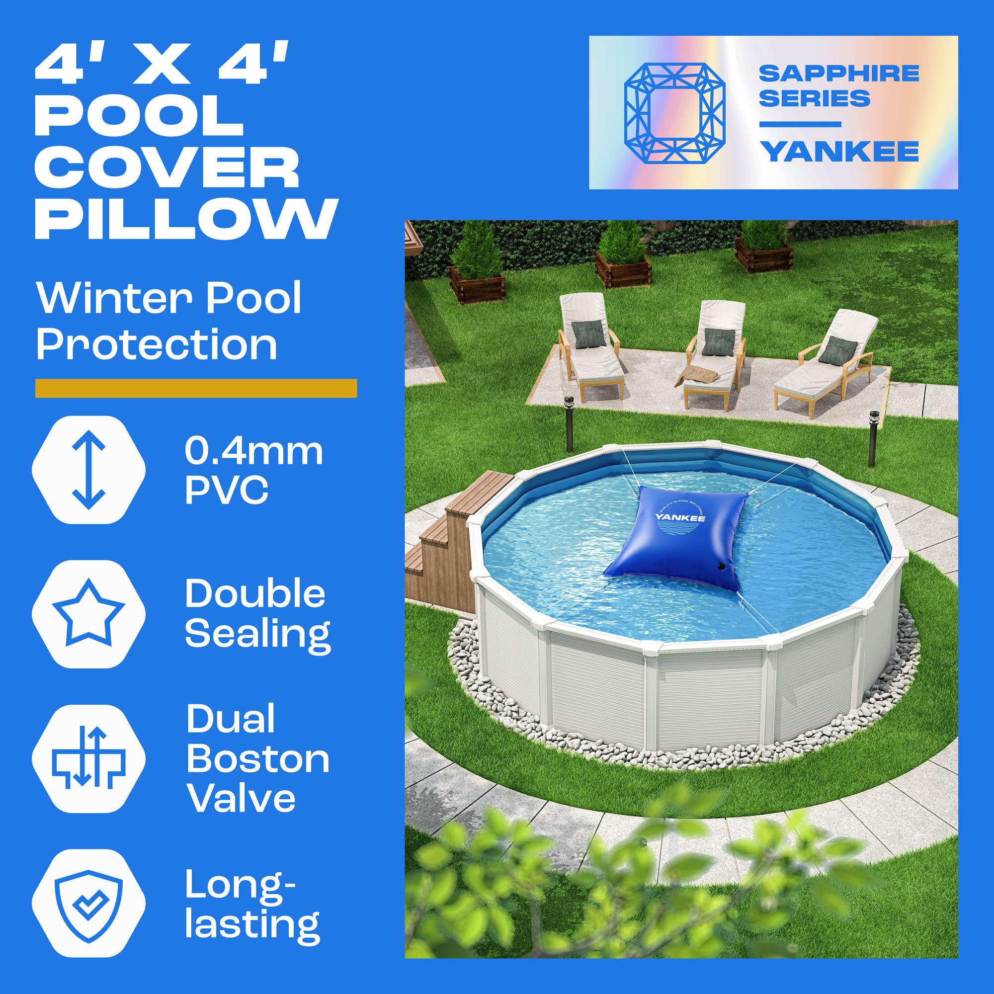 Yankee Pool Pillow 4x4 ft winter pillow in winter setup