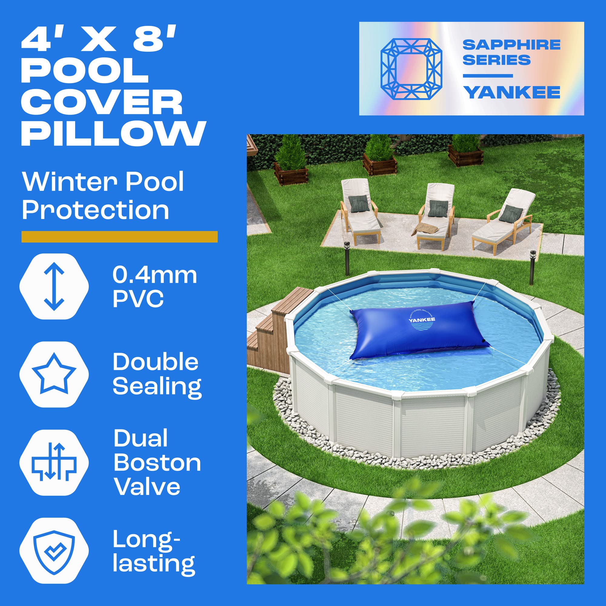 Yankee Pool Pillow 4x8 ft next to above ground pool