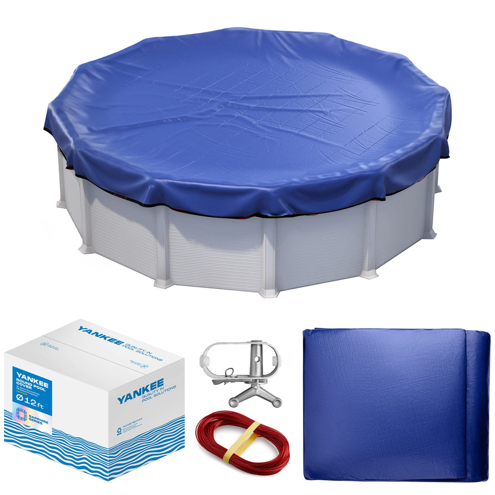 Yankee Pool Pillow Winter Pool Cover 12 ft Round, Blue, front view