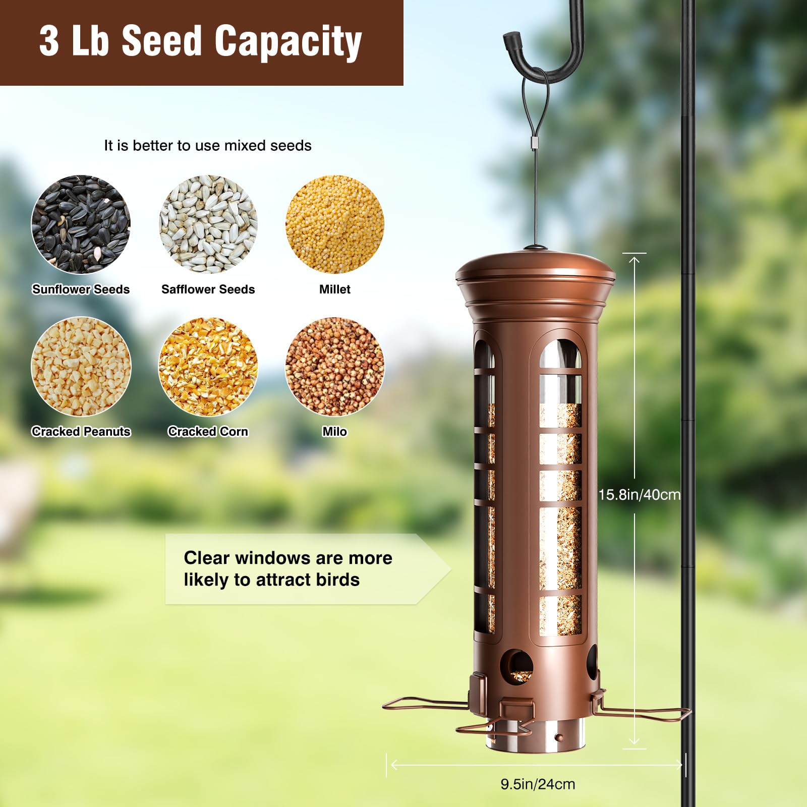 Yarbirder metal bird feeder hanging outdoors