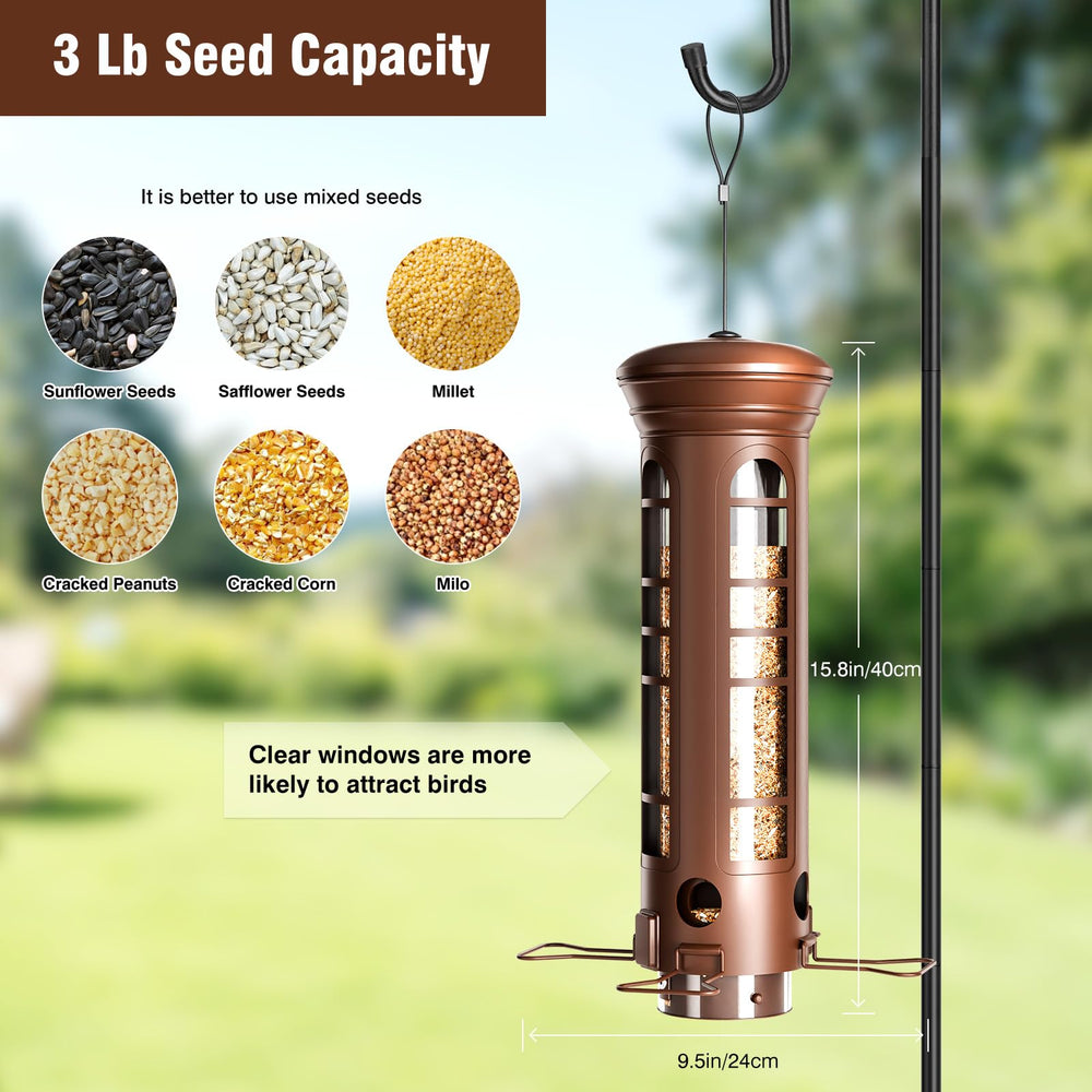 Yarbirder metal bird feeder hanging outdoors