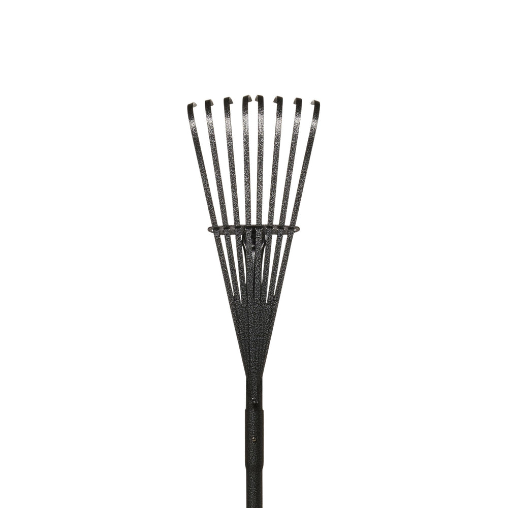 Yard Butler 8" Shrub Rake front view with silver powder-coated handle