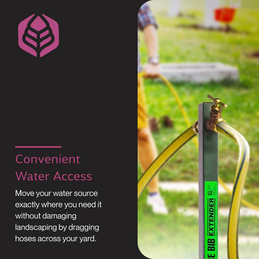 Yard Butler Garden Hose Bib Extender in garden setup with hose attached