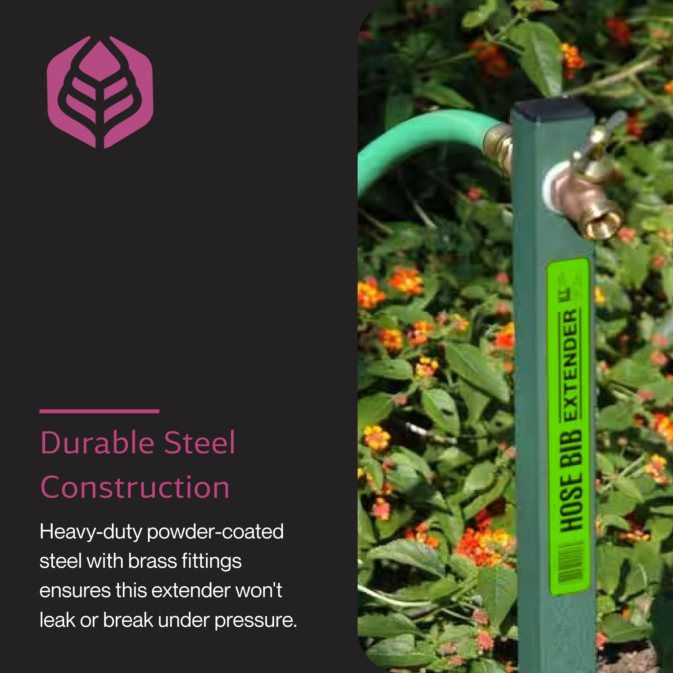 Yard Butler Garden Hose Bib Extender standing freely in a garden
