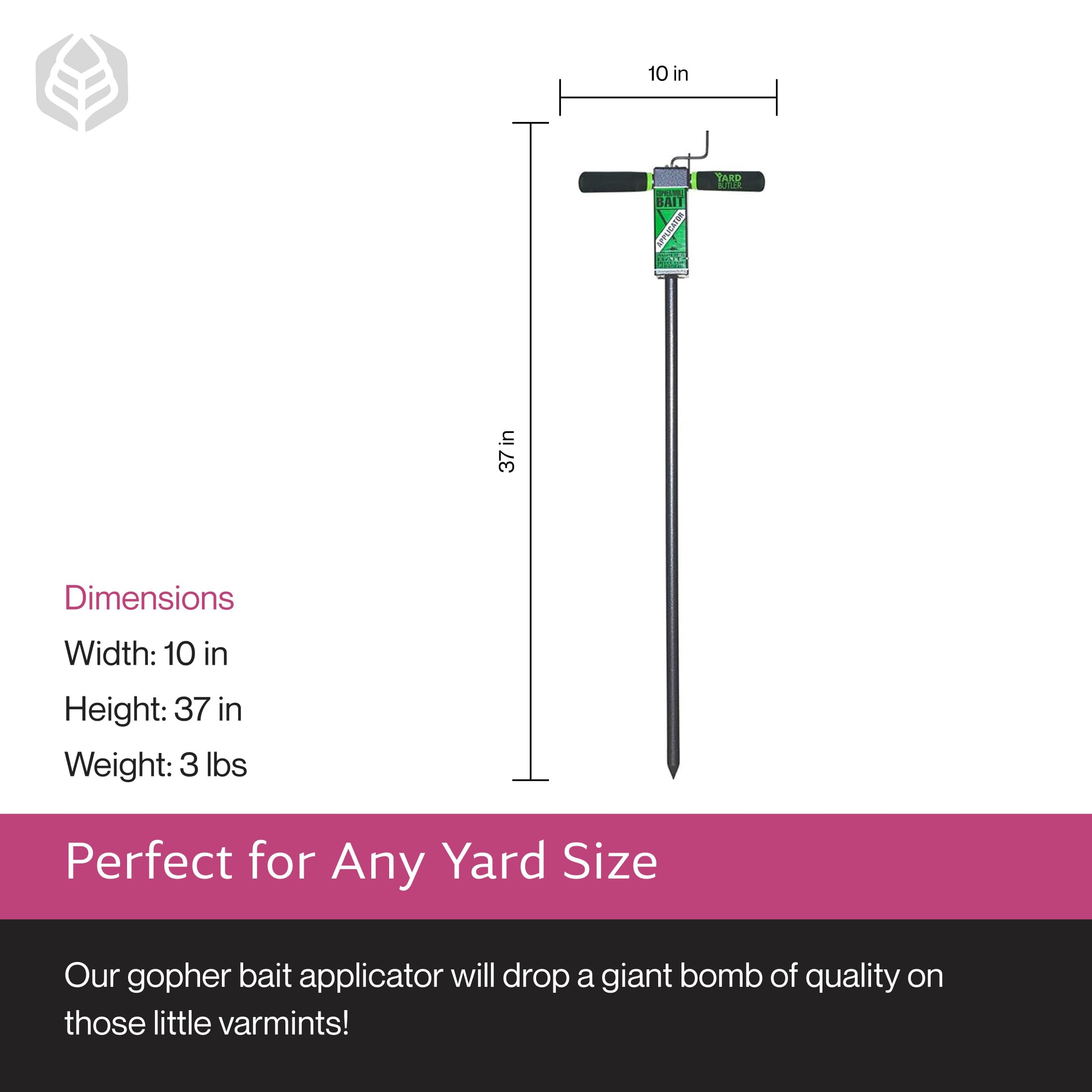 Yard Butler gopher bait applicator with background garden setting
