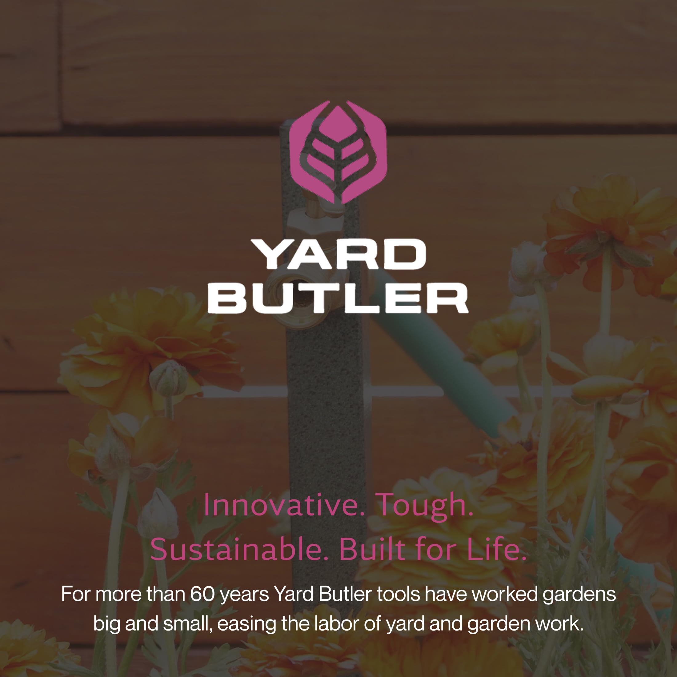 Yard Butler Hose Bib Extender dimensions displayed next to a measuring tape