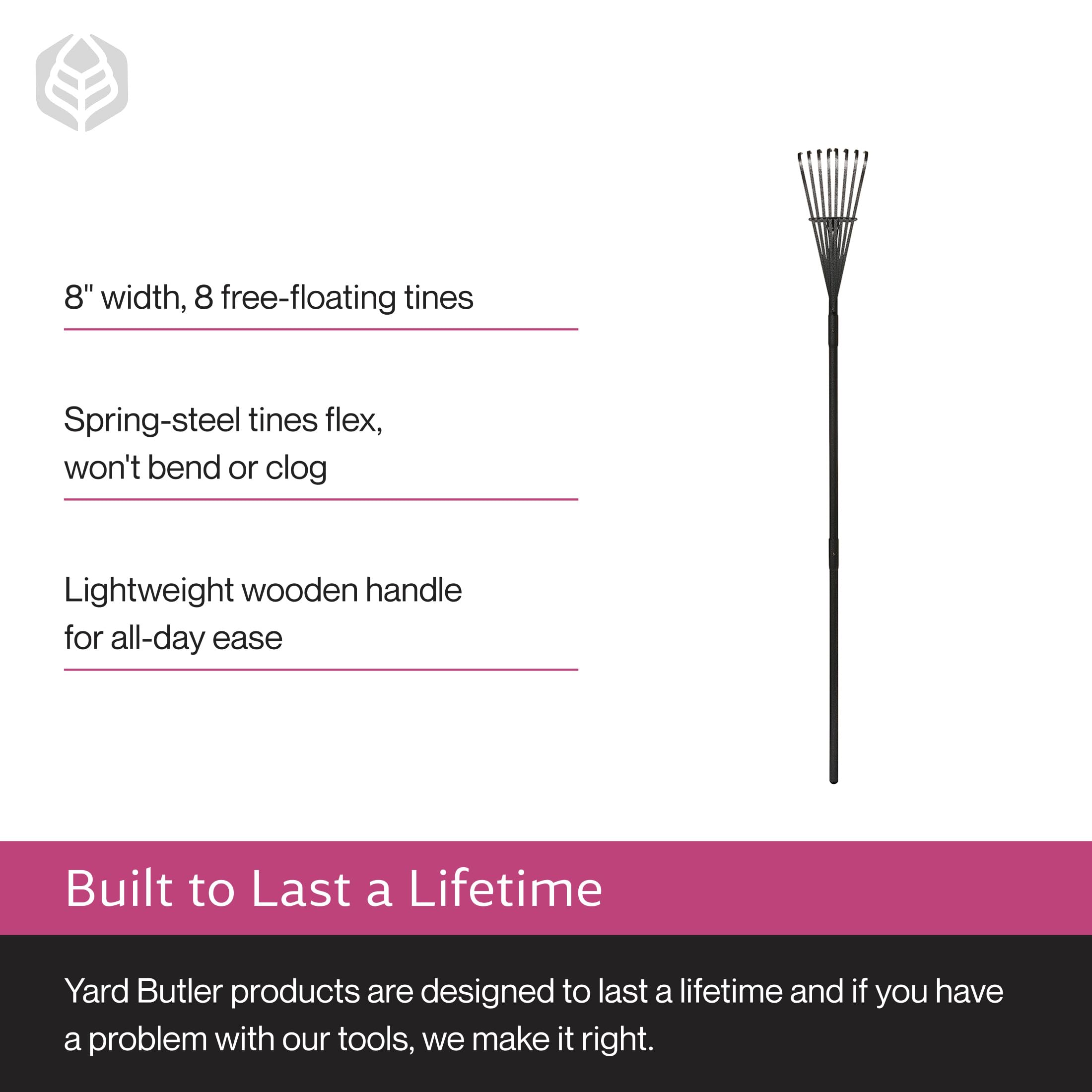 Yard Butler Shrub Rake with leaves on hard surface