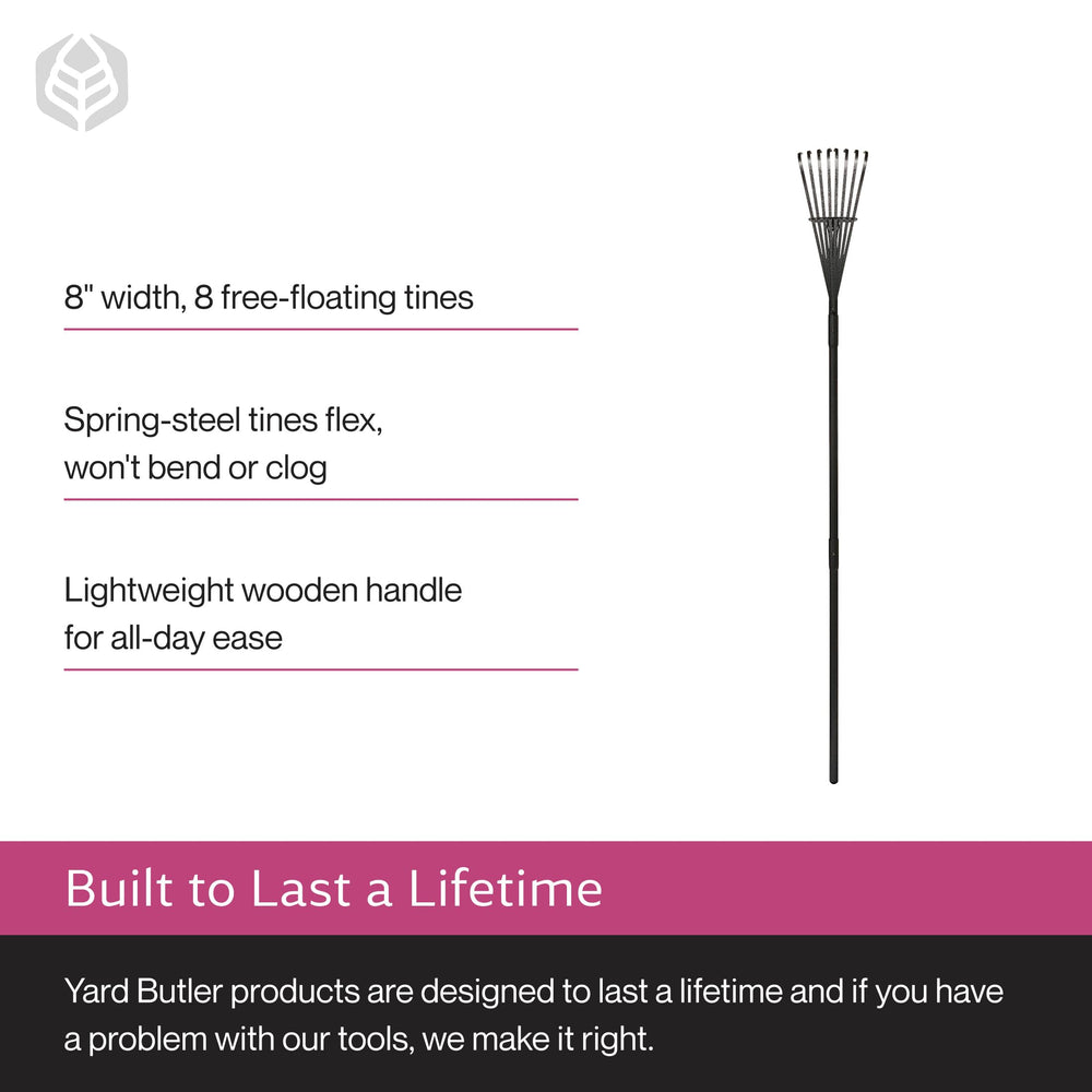 Yard Butler Shrub Rake with leaves on hard surface