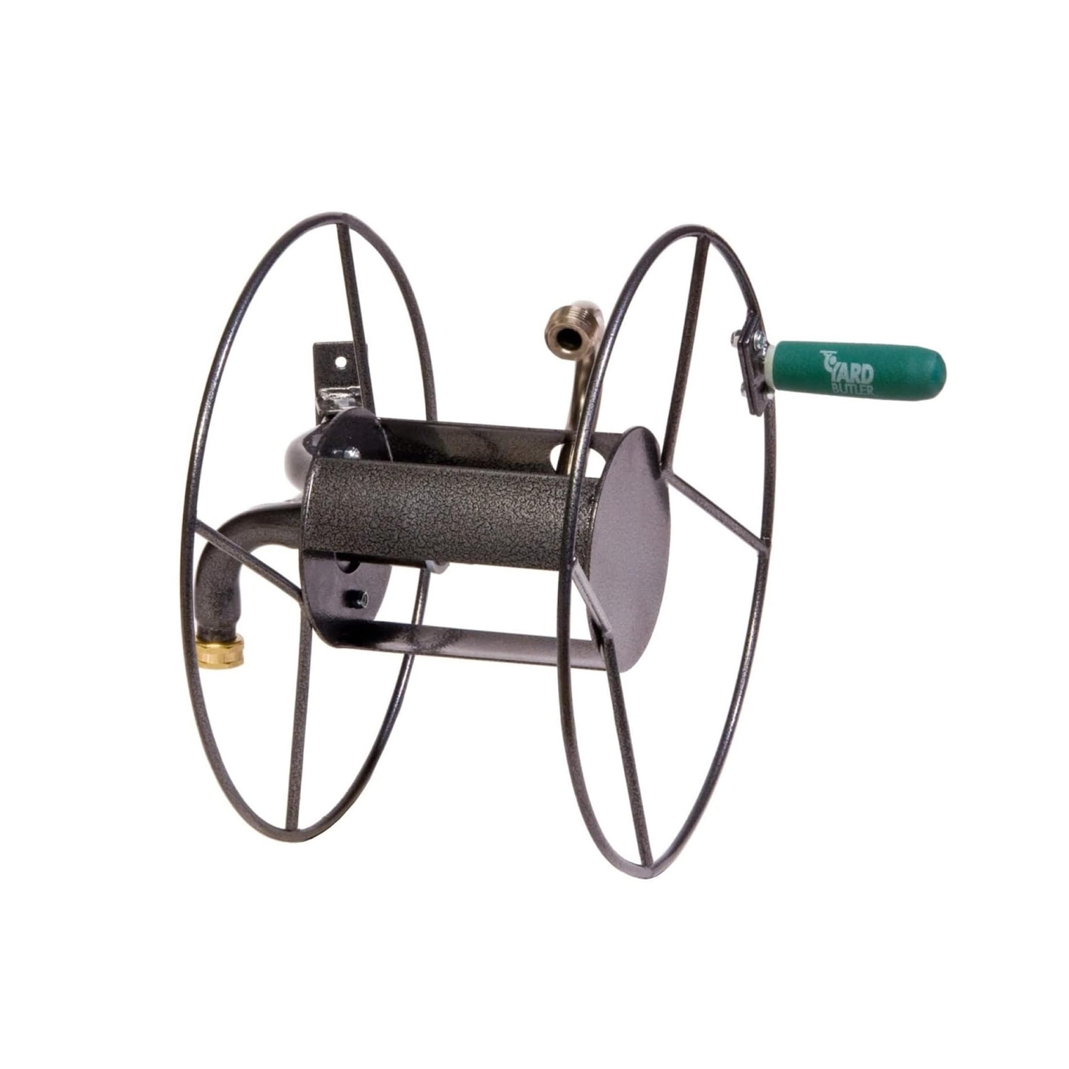 Yard Butler Wall Mounted Swivel Hose Reel front view with gray finish