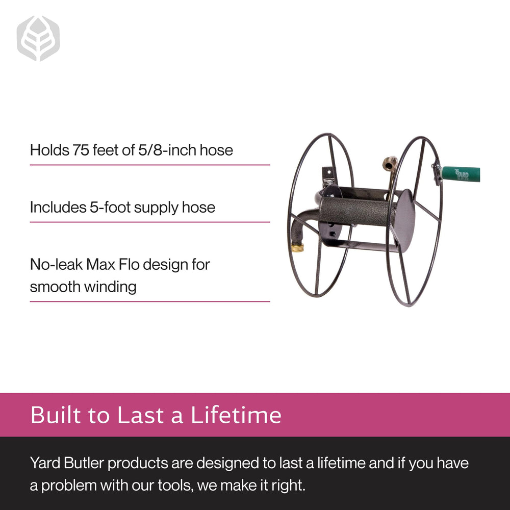 Yard Butler Wall Mounted Swivel Hose Reel mounted with hose