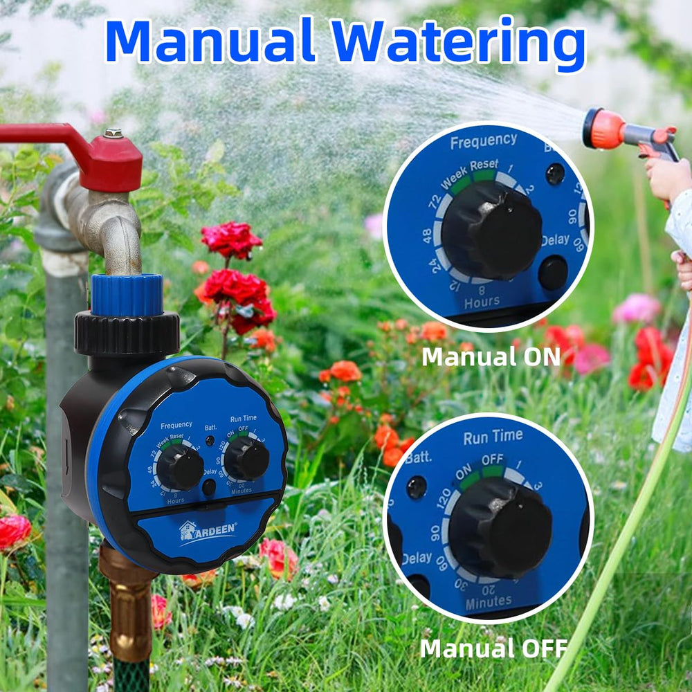 Yardeen Digital Water Timer installed on garden hose