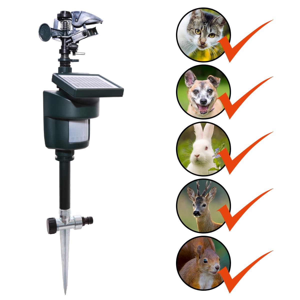 Yardeen solar powered sprinkler in action deterring animals