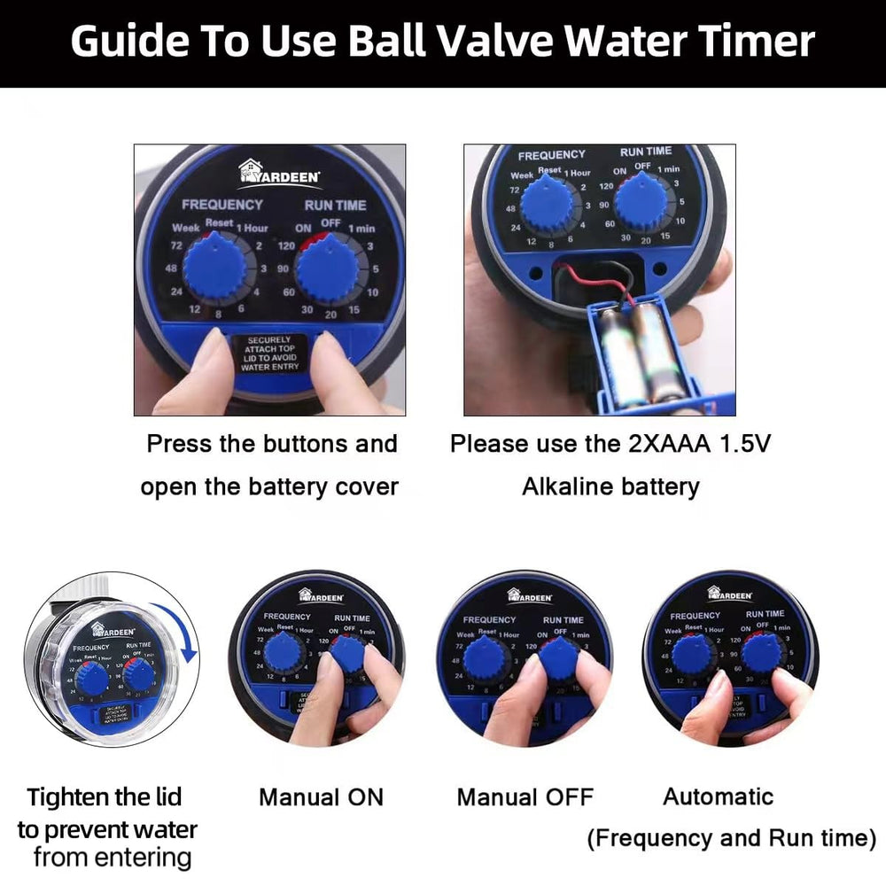 Yardeen Water Timer back view showing battery compartment