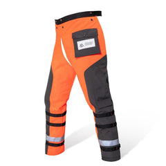YARDMARIS Chainsaw Chaps in Orange Black, front view