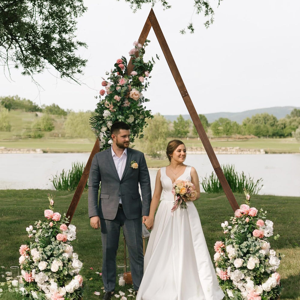 Yaseingoo 8.2FT Triangle Wooden Wedding Arch front view